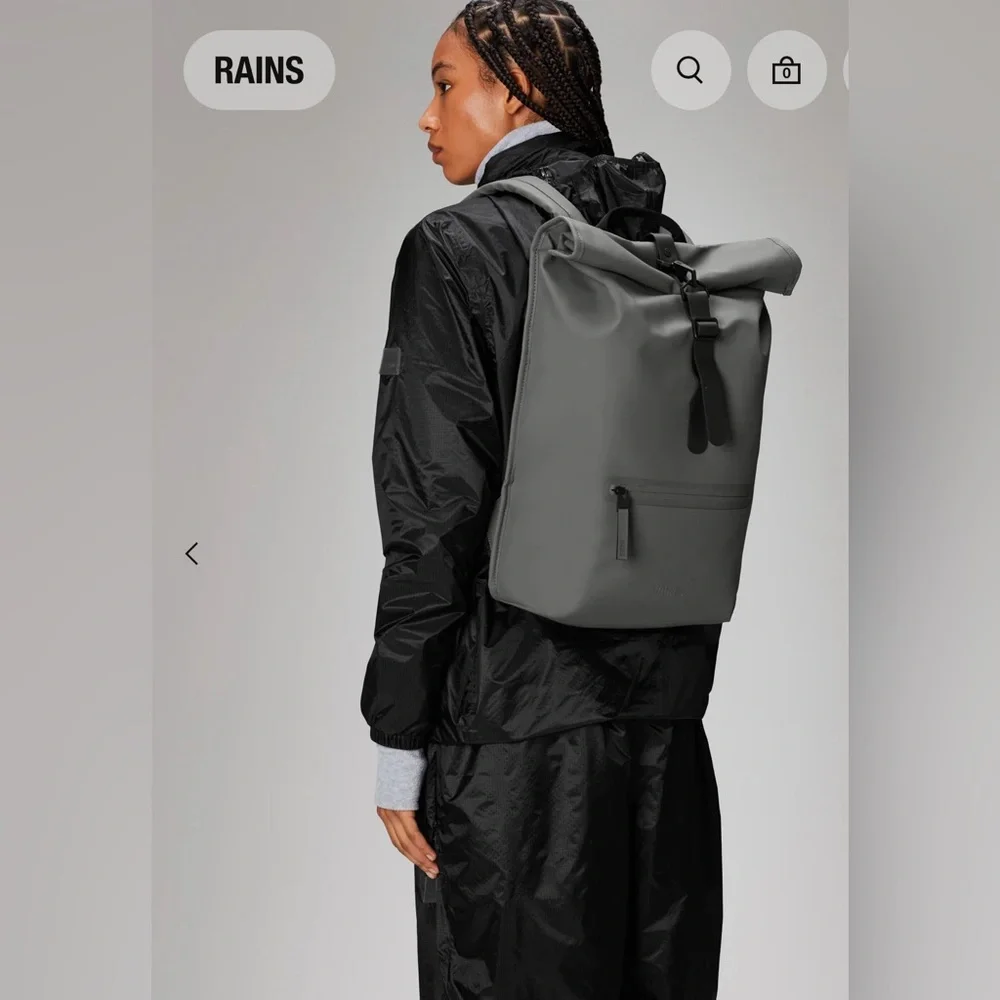 RAINS Metallic Grey Rolltop Rucksack Waterproof Backpack/Carrying Bag  17L   NIP